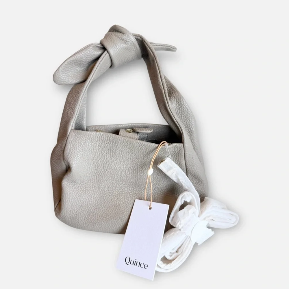 New! Quince Italian Leather Mini Bow Bag in Taupe - Picture 2 of 7